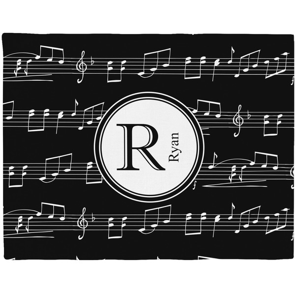Custom Musical Notes Woven Fabric Placemat - Twill w/ Name and Initial