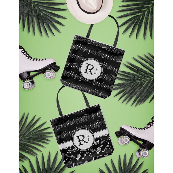 Musical Notes Canvas Tote Lifestyle Front and Back- 13x13