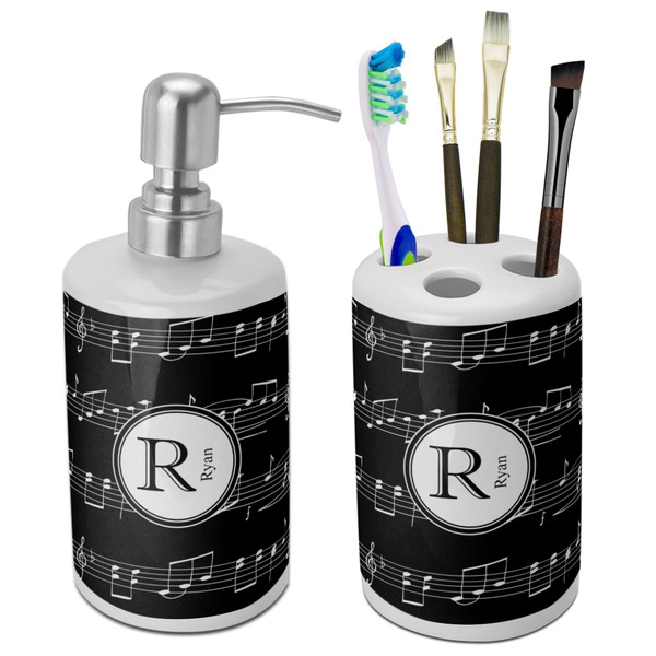 Custom Musical Notes Ceramic Bathroom Accessories Set (Personalized)