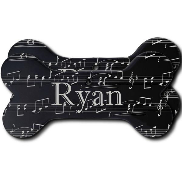 Custom Musical Notes Ceramic Dog Ornament - Front & Back w/ Name and Initial