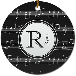 Musical Notes Round Ceramic Ornament w/ Name and Initial