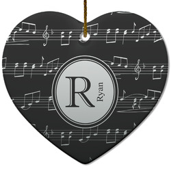 Musical Notes Heart Ceramic Ornament w/ Name and Initial
