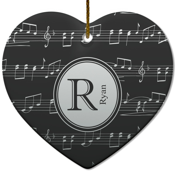 Custom Musical Notes Heart Ceramic Ornament w/ Name and Initial