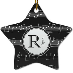 Musical Notes Star Ceramic Ornament w/ Name and Initial