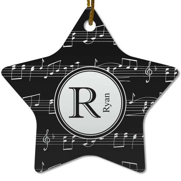 Custom Musical Notes Star Ceramic Ornament w/ Name and Initial