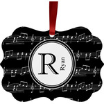Musical Notes Metal Frame Ornament - Double Sided w/ Name and Initial