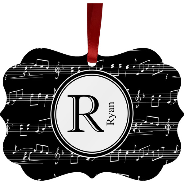 Custom Musical Notes Metal Frame Ornament - Double Sided w/ Name and Initial