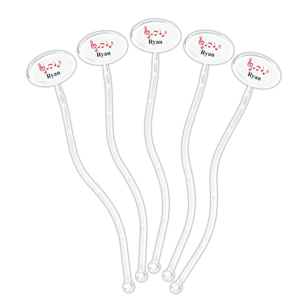 Musical Notes Clear Plastic 7" Stir Stick - Oval - Fan