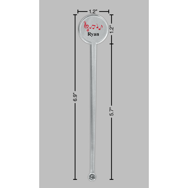 Musical Notes Clear Plastic 7" Stir Stick - Round - Dimensions