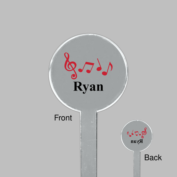 Musical Notes Clear Plastic 7" Stir Stick - Round - Front & Back