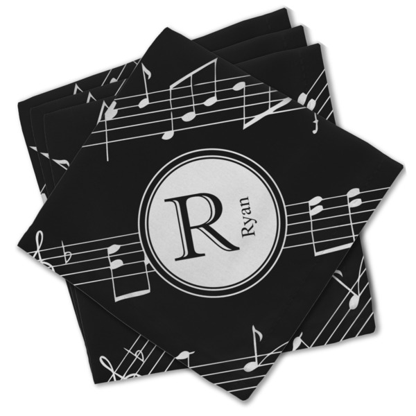 Custom Musical Notes Cloth Cocktail Napkins - Set of 4 w/ Name and Initial