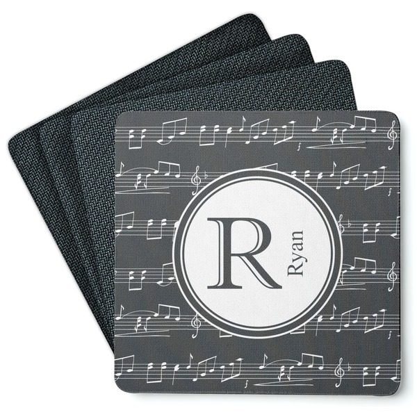 Custom Musical Notes Square Rubber Backed Coasters - Set of 4 (Personalized)