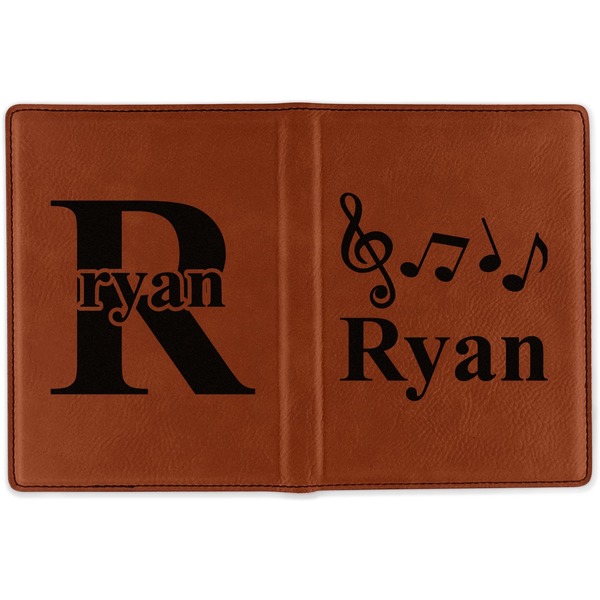 Musical Notes Cognac Leather Passport Holder Outside Double Sided - Apvl