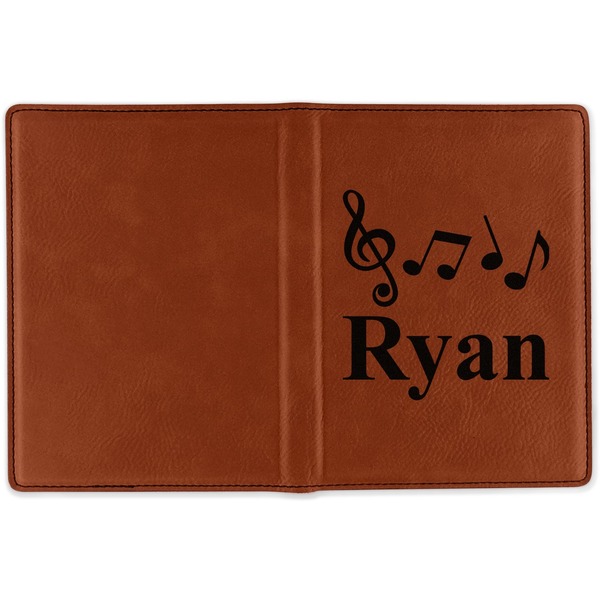 Musical Notes Cognac Leather Passport Holder Outside Single Sided - Apvl