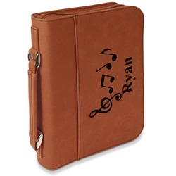 Musical Notes Leatherette Bible Cover with Handle & Zipper - Small - Single Sided (Personalized)