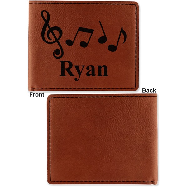 Musical Notes Cognac Leatherette Bifold Wallets - Front and Back Single Sided - Apvl
