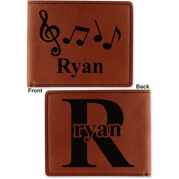 Musical Notes Cognac Leatherette Bifold Wallets - Front and Back