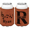 Musical Notes Cognac Leatherette Can Sleeve - Double Sided Front and Back