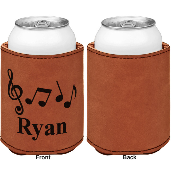 Musical Notes Cognac Leatherette Can Sleeve - Single Sided Front and Back
