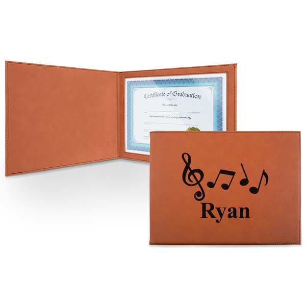 Custom Musical Notes Leatherette Certificate Holder - Front (Personalized)
