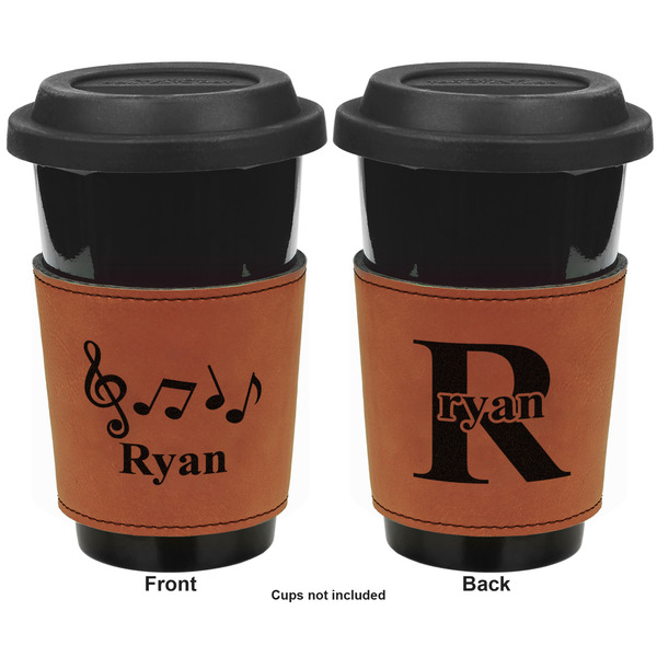 Musical Notes Cognac Leatherette Mug Sleeve - Double Sided Apvl