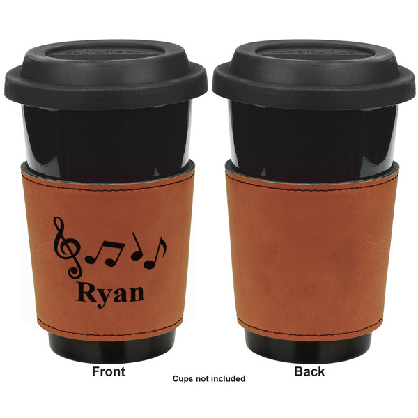 Musical Notes Cognac Leatherette Mug Sleeve - Single Sided Apvl