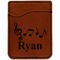Musical Notes Cognac Leatherette Phone Wallet close up