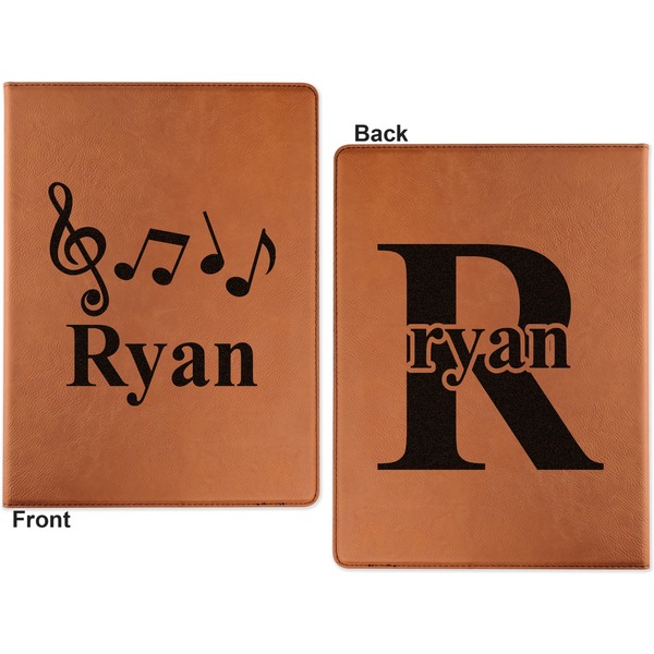 Musical Notes Cognac Leatherette Portfolios with Notepad - Large - Double Sided - Apvl