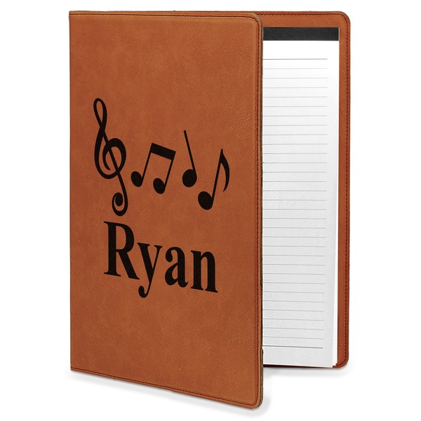 Custom Musical Notes Leatherette Portfolio with Notepad - Large - Double Sided (Personalized)