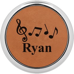 Musical Notes Leatherette Round Coaster w/ Silver Edge (Personalized)