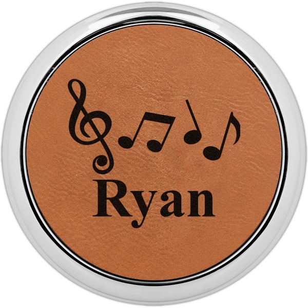 Custom Musical Notes Leatherette Round Coaster w/ Silver Edge - Single or Set (Personalized)