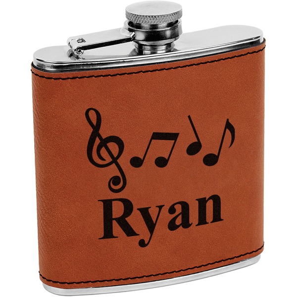Custom Musical Notes Leatherette Wrapped Stainless Steel Flask (Personalized)