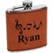 Musical Notes Cognac Leatherette Wrapped Stainless Steel Flask