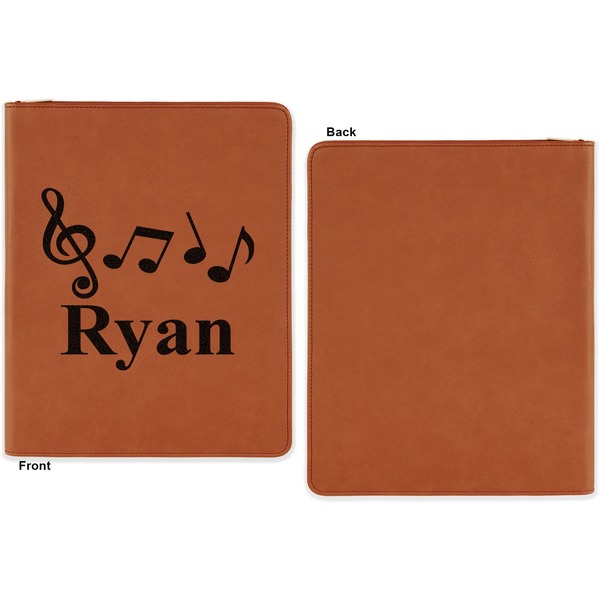 Musical Notes Cognac Leatherette Zipper Portfolios with Notepad - Single Sided - Apvl