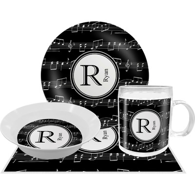 Musical Notes Dinner Set - Single 4 Pc Setting w/ Name and Initial
