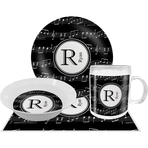 Custom Musical Notes Dinner Set - Single 4 Pc Setting w/ Name and Initial