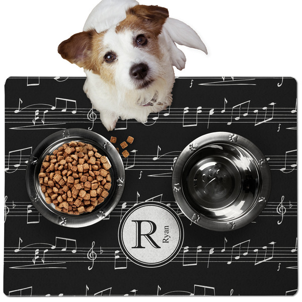 Custom Musical Notes Dog Food Mat - Medium w/ Name and Initial