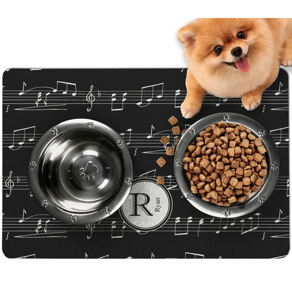 Custom Musical Notes Dog Food Mat - Small w/ Name and Initial