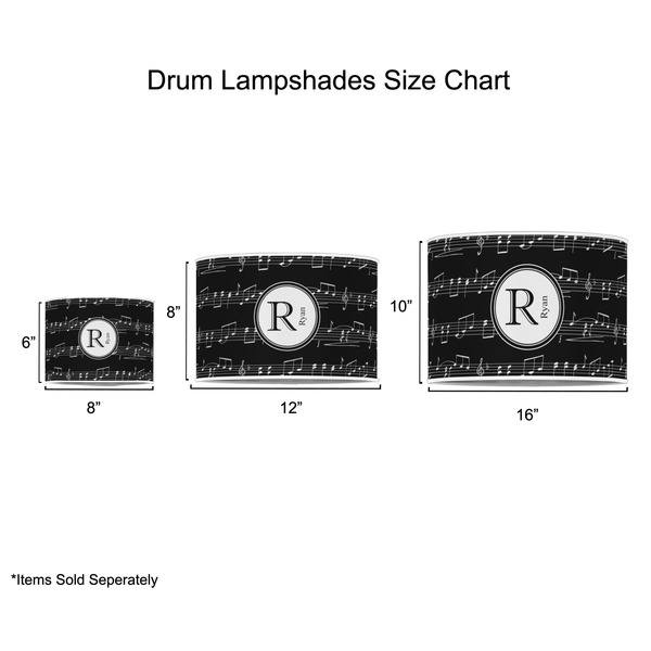 Musical Notes Drum Lampshades - Sizing Chart