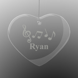 Musical Notes Engraved Glass Ornament - Heart (Personalized)