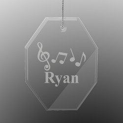 Musical Notes Engraved Glass Ornament - Octagon (Personalized)