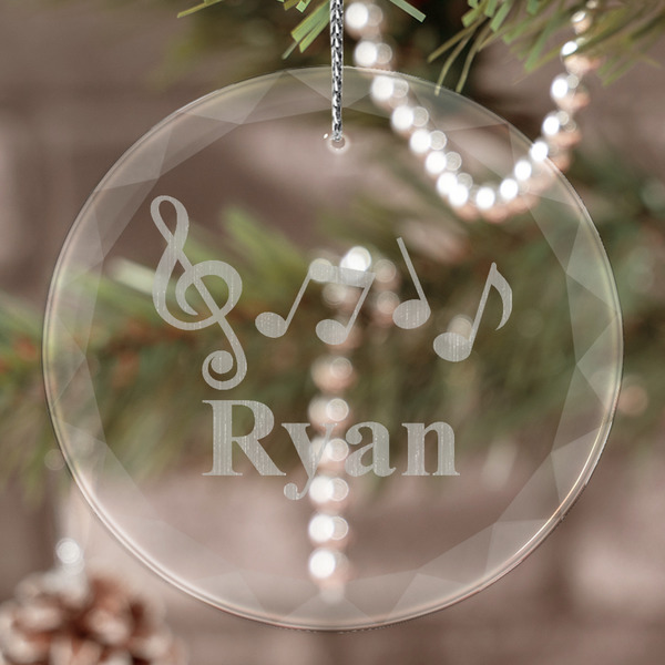Custom Musical Notes Engraved Glass Ornament (Personalized)
