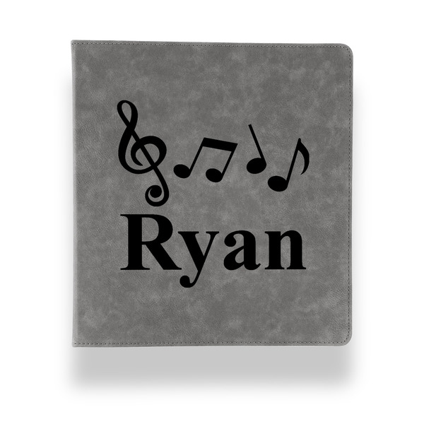 Custom Musical Notes Leather Binder - 1" - Grey (Personalized)