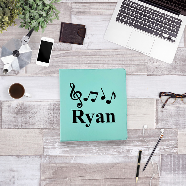 Musical Notes Leather Binder - 1" - Teal - Lifestyle View