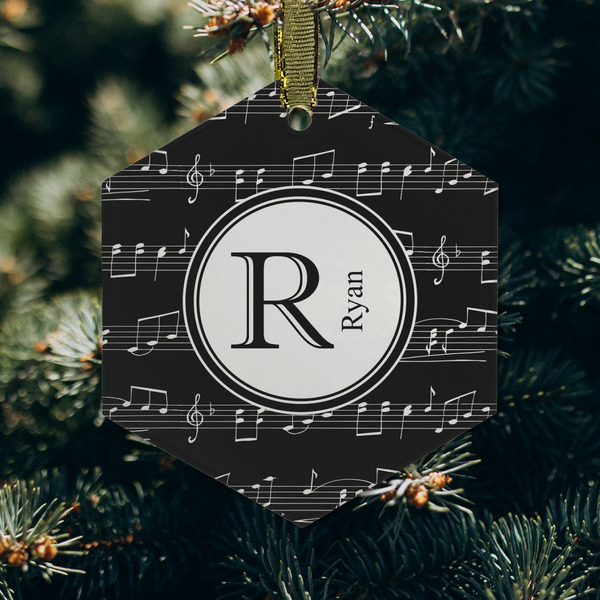 Musical Notes Frosted Glass Ornament - Hexagon (Lifestyle)