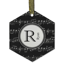 Musical Notes Flat Glass Ornament - Hexagon w/ Name and Initial