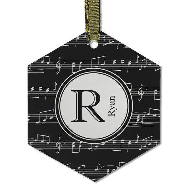 Custom Musical Notes Flat Glass Ornament - Hexagon w/ Name and Initial