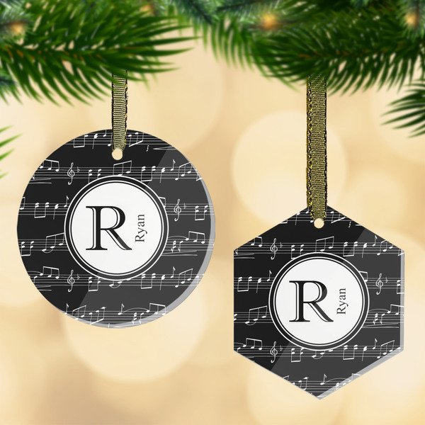 Custom Musical Notes Flat Glass Ornament w/ Name and Initial