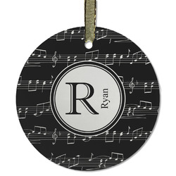 Musical Notes Flat Glass Ornament - Round w/ Name and Initial