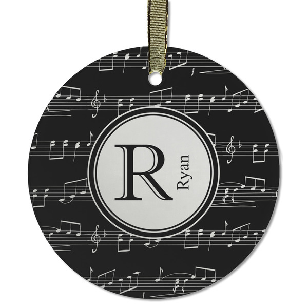 Custom Musical Notes Flat Glass Ornament - Round w/ Name and Initial